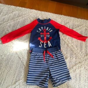 Carter's Captain of the Sea Rashguard Set - Red and Navy